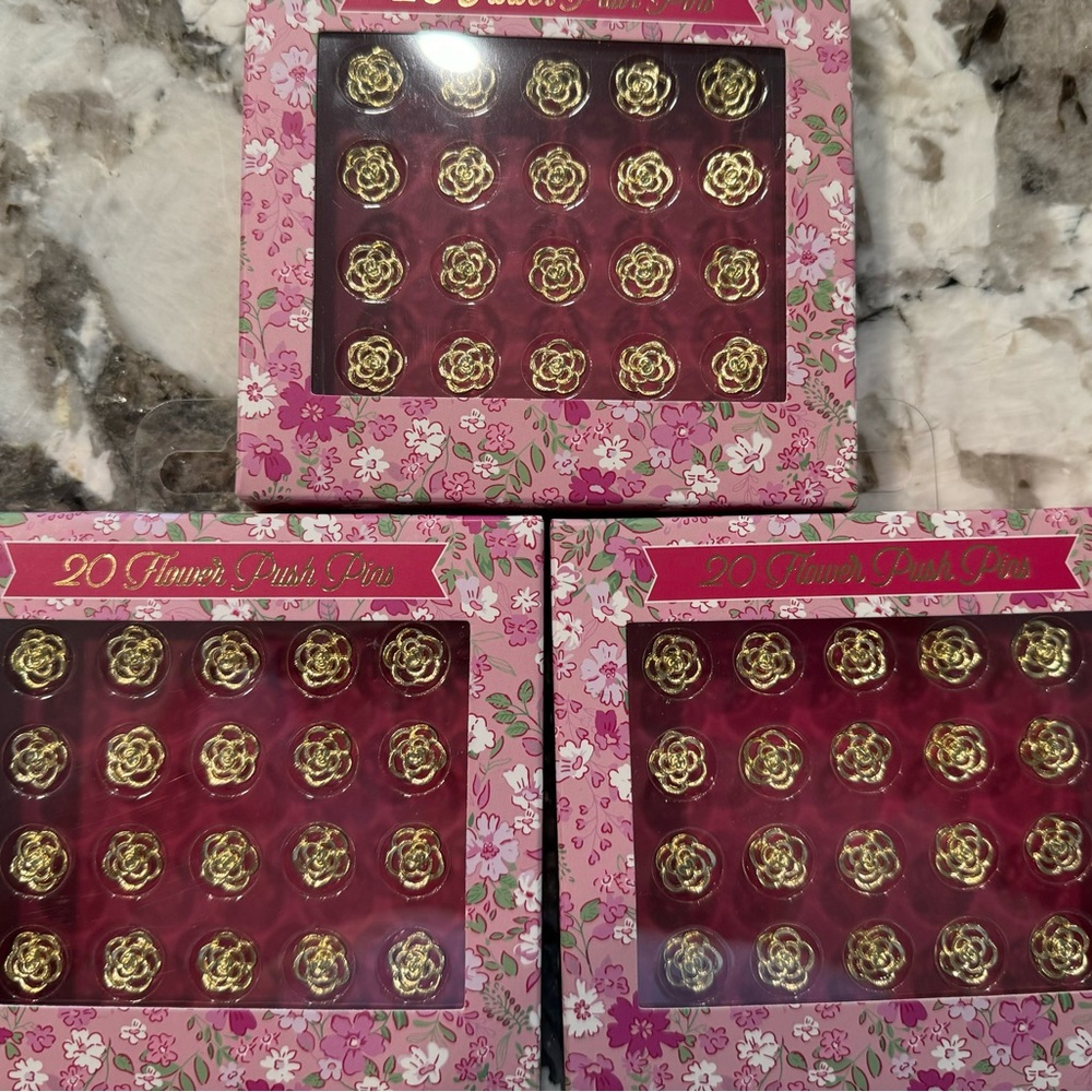 James Burke Collection Lot of 3 Sets of 20 Gold Rose Push Pins NIB